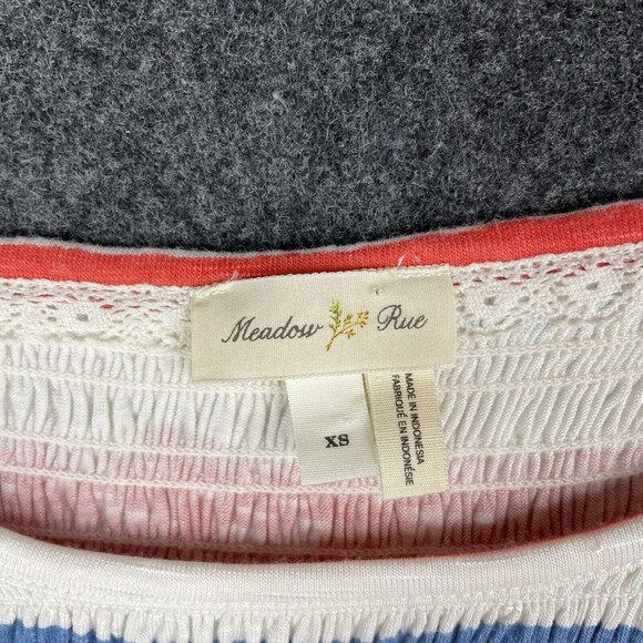 Anthropologie Meadow Rue Smoked Peasant Top Striped White Blue Red SZ XS EUC - Picture 3 of 8